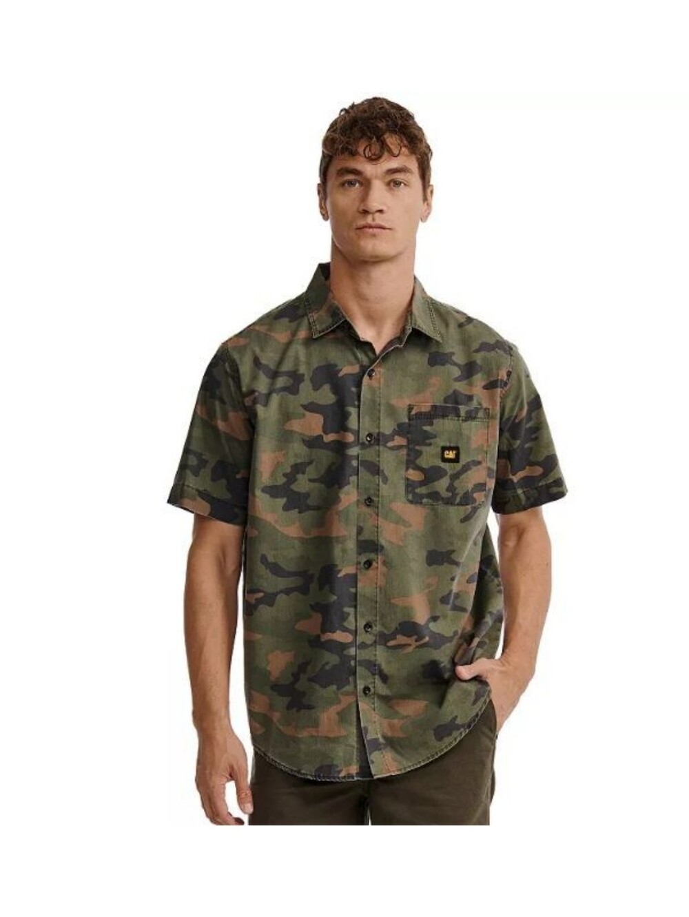 NWT Caterpillar CAT Relaxed Utility Button Up Camo Short Sleeve Tee